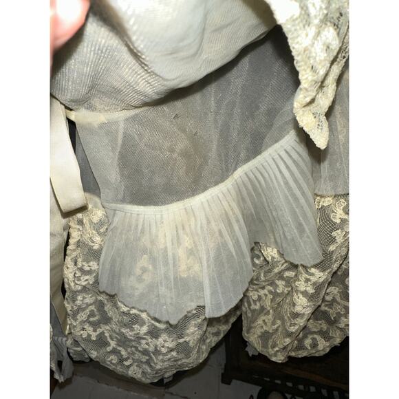 ANTIQUE 30's/40's PALEST BLUE/GRAY LAYERED LACE MESH ORGANDY BEDJACKET CARDIGAN - Picture 8 of 14
